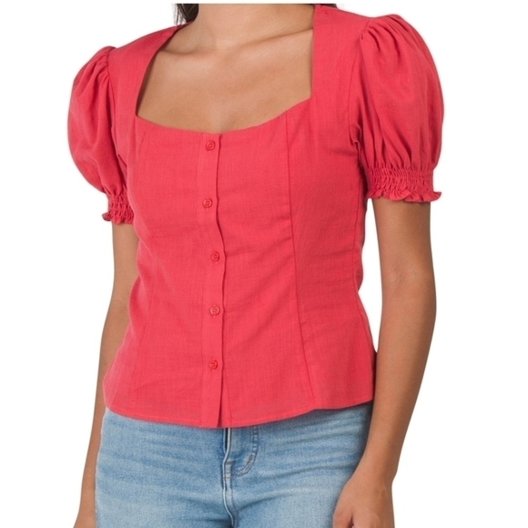 LUSH Juniors Square Neck Button Top - Picture 2 of 12